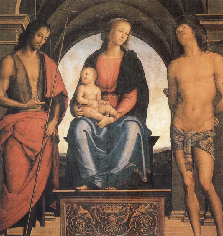 Pietro vannucci called IL perugino The Madonna and the Nino enthroned, with the Holy Juan the Baptist and Sebastian